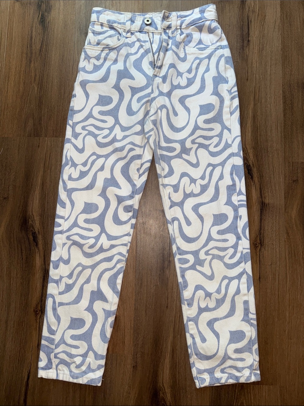 Cotton On White Mom Jeans with Light Blue Waistband Stripe